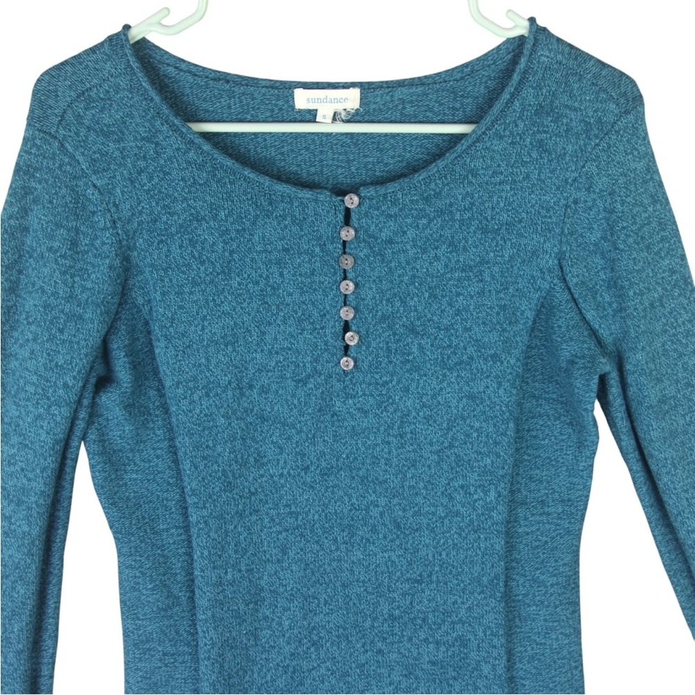 Sundance Silk Blend Knitted Long Sleeve Top Sweater Blue Henley Soft Size S - Picture 5 of 8